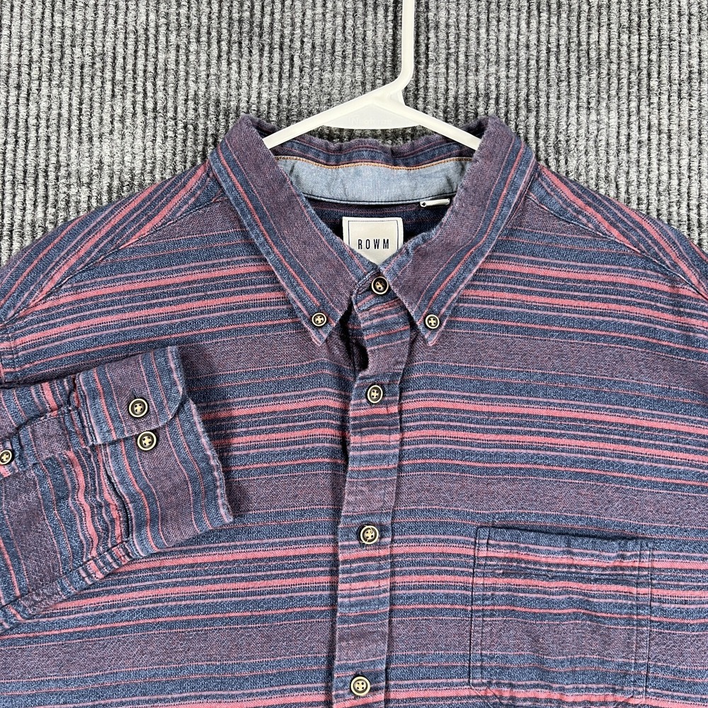 ROWM Shirt Mens 2XL XXL Blue Striped Long Sleeve Button Down‎ Casual Comfort